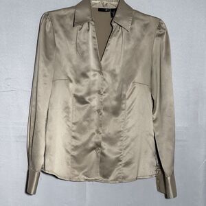 East 5th Satin Blouse Womens Size 6 Button Back Champagne Long Sleeve Work Top